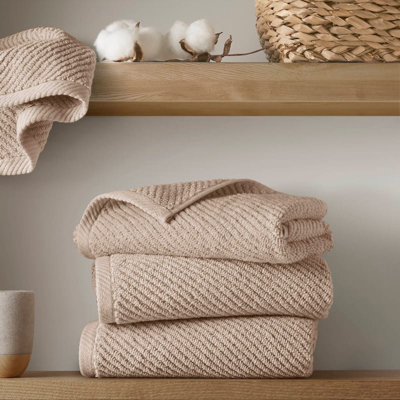 Madison Park Diagonal Ribbed Cotton Quick Dry Towel Set - 4 Hand Towels:18"W x 28"L  - Beige