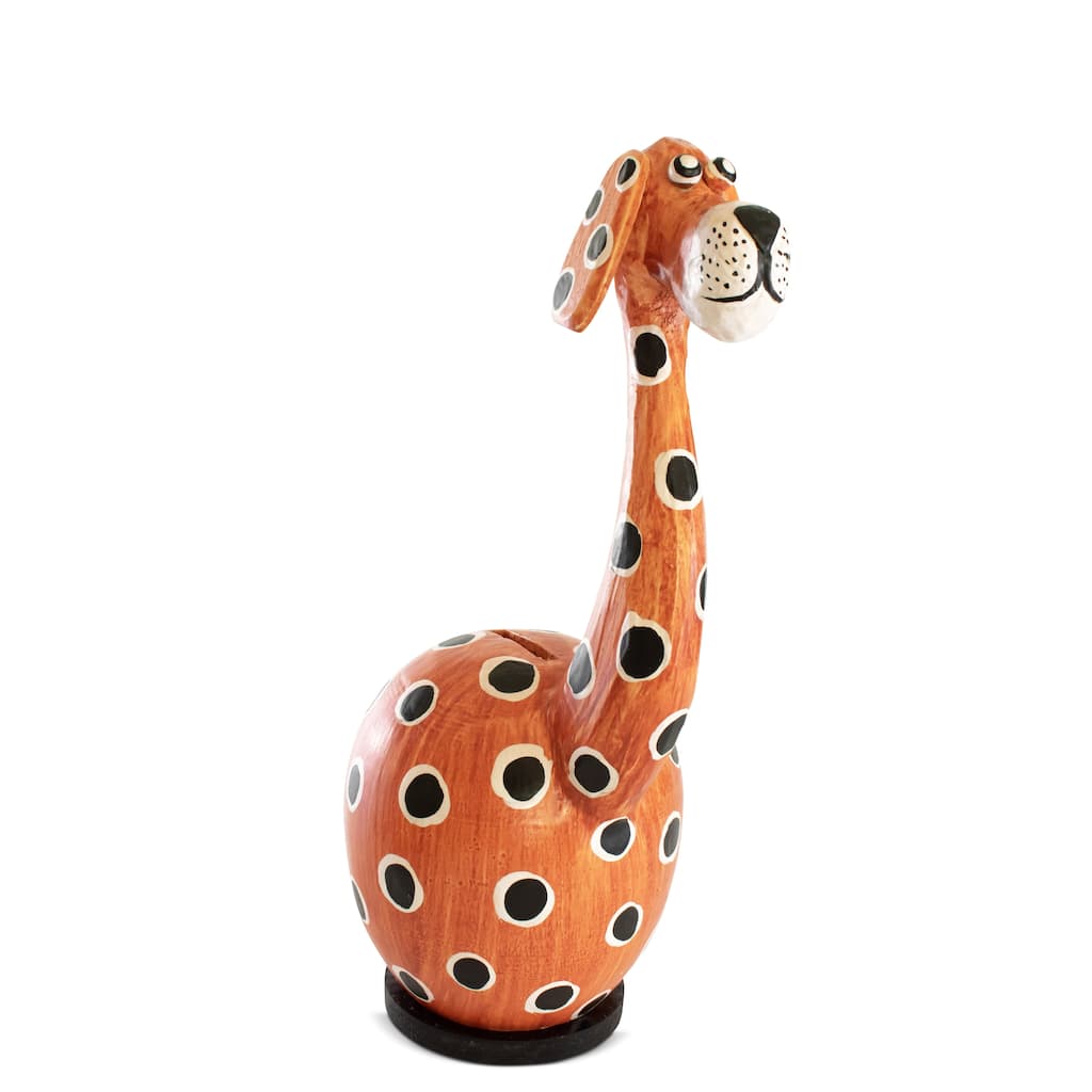 Unique Handmade Wooden Dog Cute Coin Piggy Bank Statue Figurine Handcrafted Wood Hand Carved Keepsake Saving Money