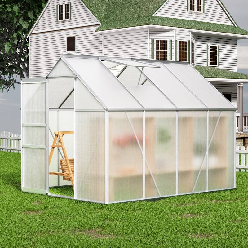 8' L X 6' W Walk-In Polycarbonate Greenhouse with Roof Vent