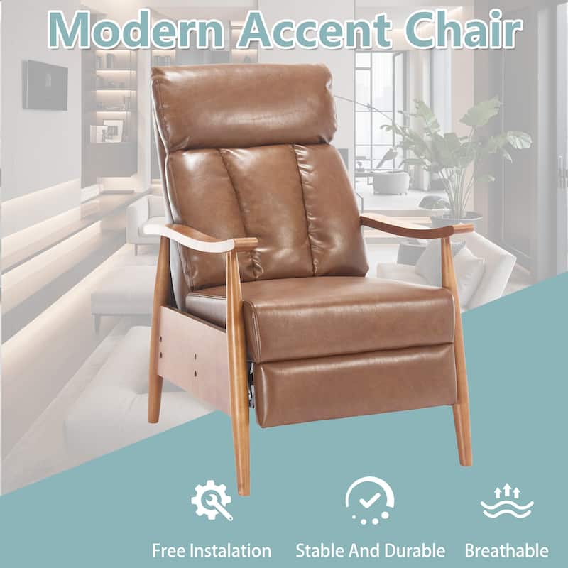 HOMEFUN Linen/Leather/Microsuede Upholstered Wood Frame Adjustable Recliner Lounge Armchair