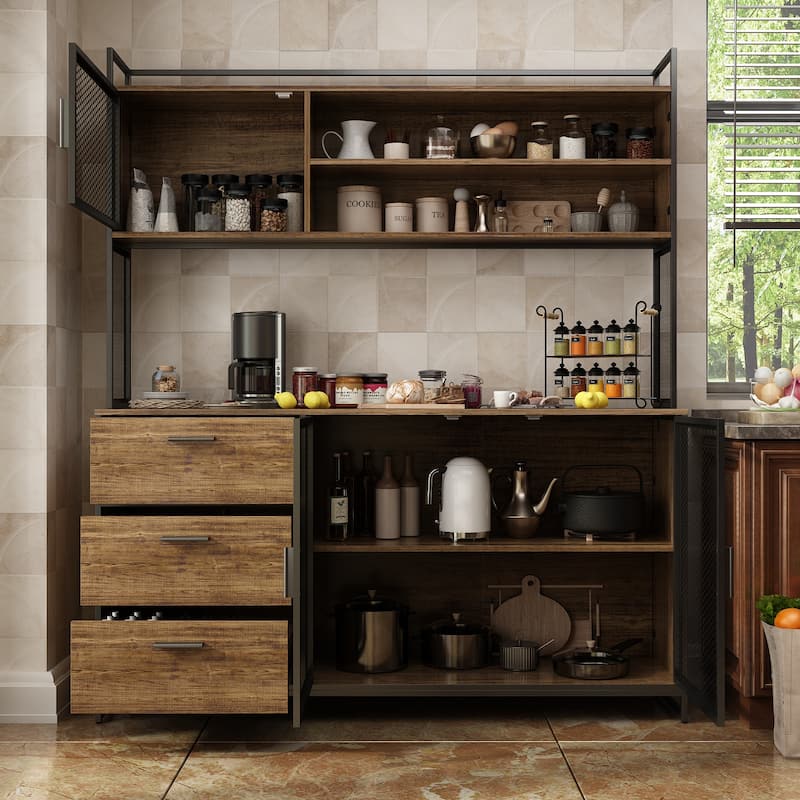 59"W Kitchen Cabinet Pantry with Sleek Design & Ample Storage - 59"W 68.5"H
