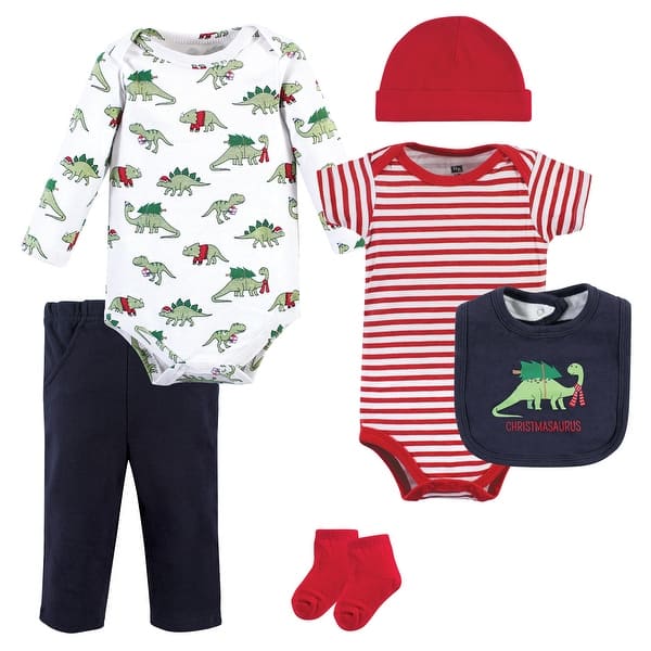 slide 1 of 1, Hudson Baby Unisex Cotton Layette Set, Christmasaurus 3-6 Months - Christmasaurus