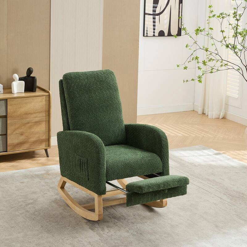 25.4" Wide Nursery Rocking Chair with Retractable Footrest & Side Pocket