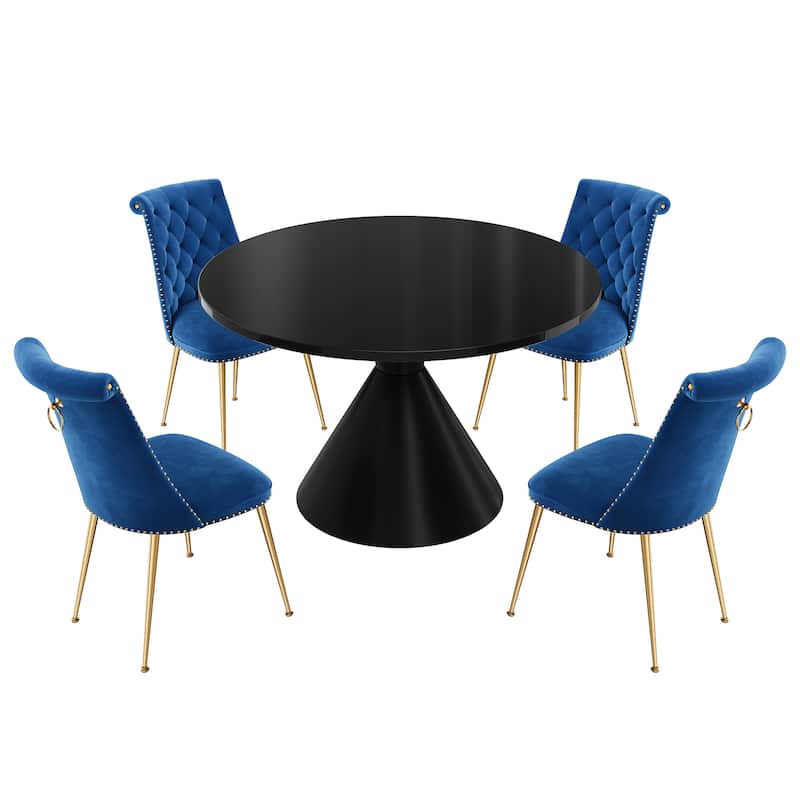 Clihome 5-Piece Black Large Table With Velvet Chair Dining Set