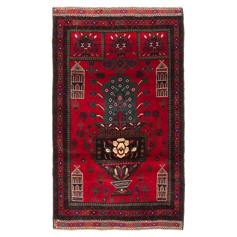 Teimani Red Rug 2'10" x 4'10" - 2'10 x 4'10 - Dark Red - 2'10 x 4'10