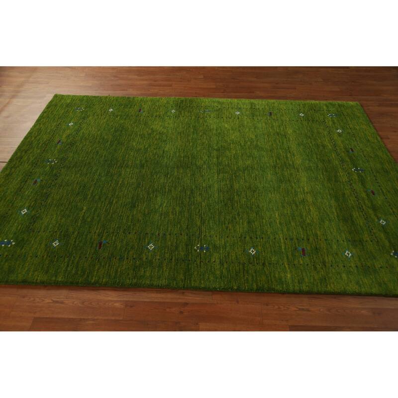 Green Gabbeh Area Rug Hand-Knotted Wool Carpet - 5'3" x 7'7"