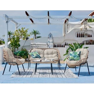 Belize 4-Piece Natural PE Rattan Conversation Set - Bed Bath & Beyond ...