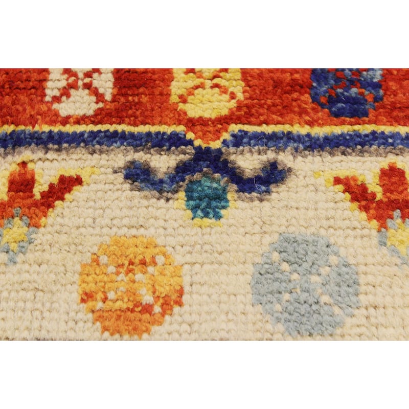 Rustic Balochi Sparks Beige/Orange Hand Knotted Wool Rug - 5'8'' x 7'7''