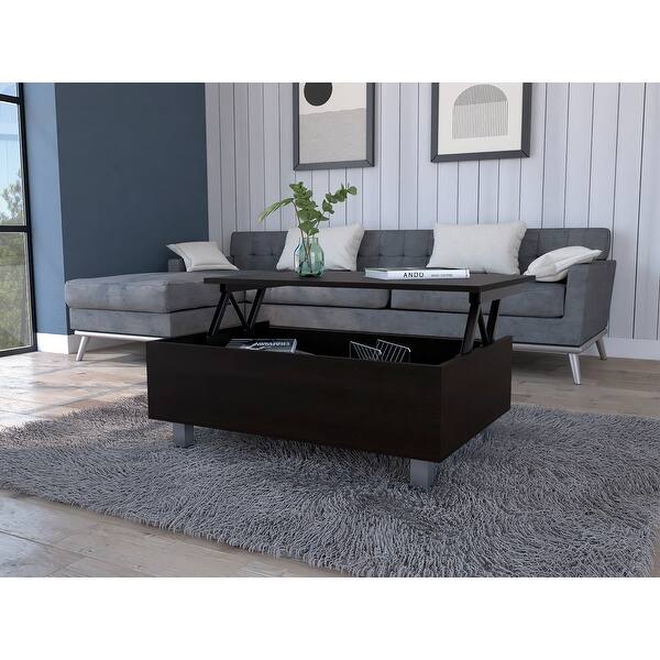 Rectangle Lift Top Coffee Table with Concealed Storage, Stainless Steel