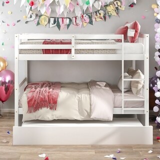Full Over Full Bunk Bed with Trundle, Convertible to 2 Full Size Platform Bed
