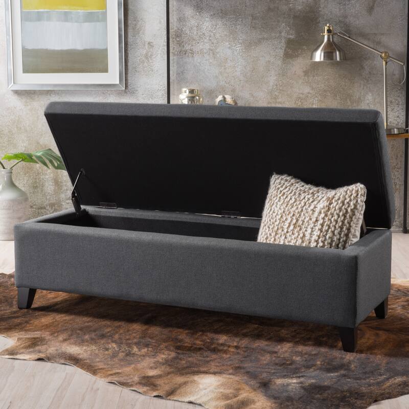 Dark Gray Contemporary Birch Wood Legs Storage Ottoman