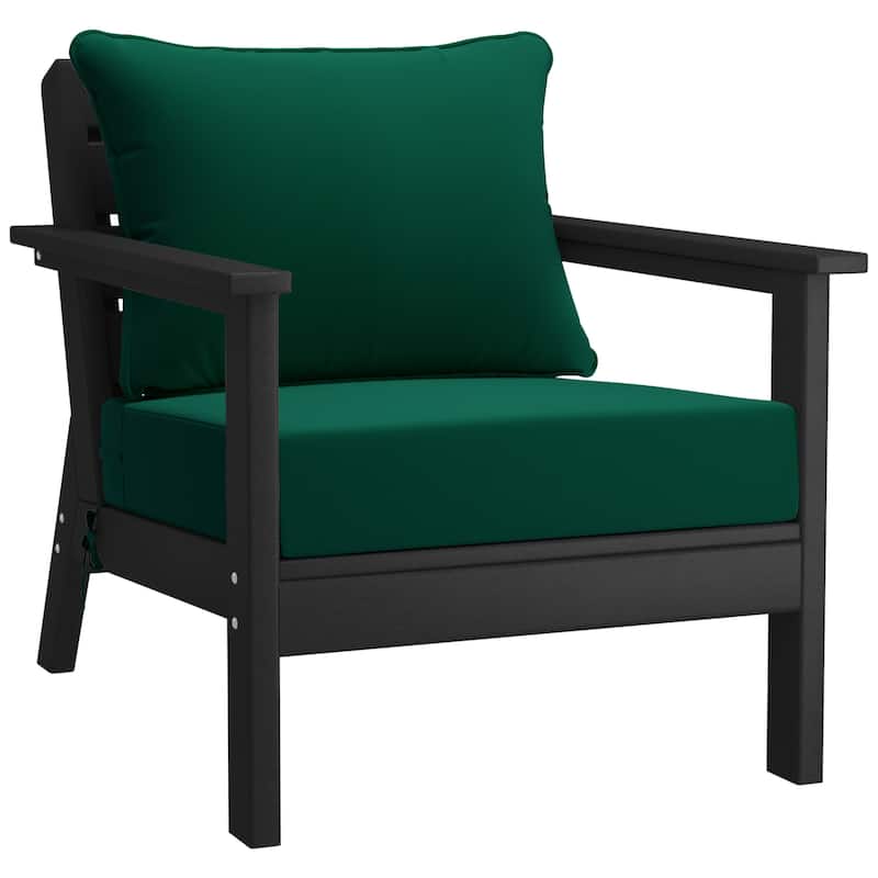 Birchwood All Weather HDPE Outdoor Patio Deep Seating Black Club Chair With Cushions (1-Piece)