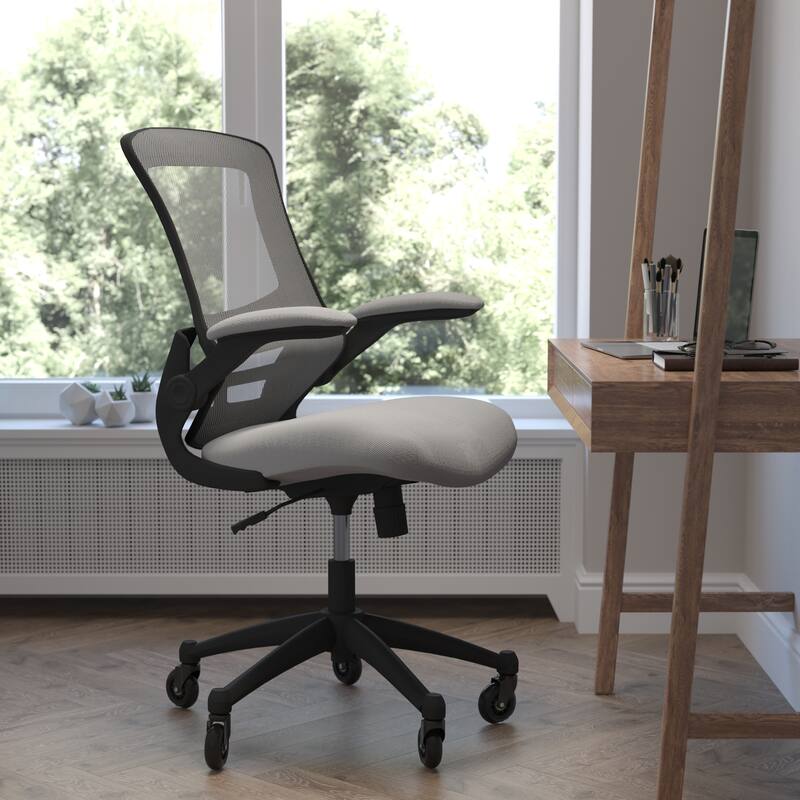 Ergonomic Swivel Task Chair with Roller Wheels & Flip Up Arms - Dark Gray Mesh