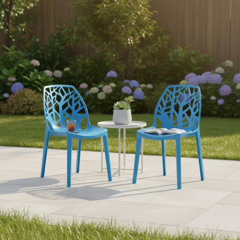 Cornelia Modern Stackable Plastic Dining Chair with Accent Cut-out Design Backrest for Home Patios, or Kitchens (Set of 2)