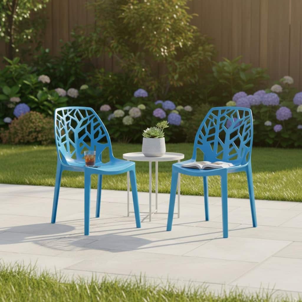 Cornelia Modern Stackable Plastic Dining Chair with Accent Cut-out Design Backrest for Home Patios, or Kitchens (Set of 2)