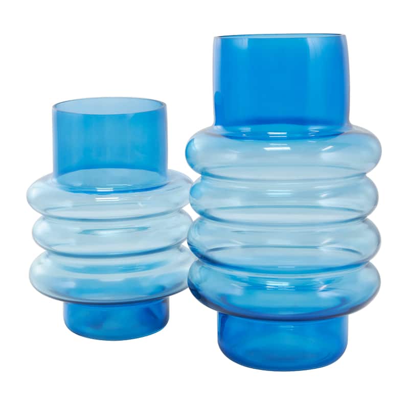 Blue Glass Ombre Bubble Decorative Vase (Set of 2)