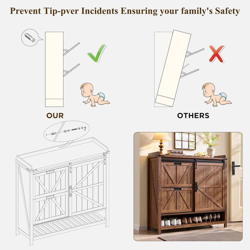 Farmhouse Shoe Storage Cabinet, Shoe Organizer, Shoe Rack Cabinet