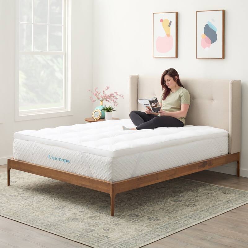 3 Inch Down Alternative Fiber Bed Mattress Topper by Linenspa Essentials - White