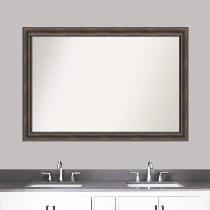 Rustic Pine Brown Framed Non-Beveled Custom Wall Mirror, Bathroom Vanity Mirror