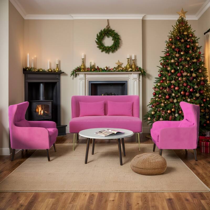 Velvet Metal Legs Tuft Loveseat Two Accent Chairs