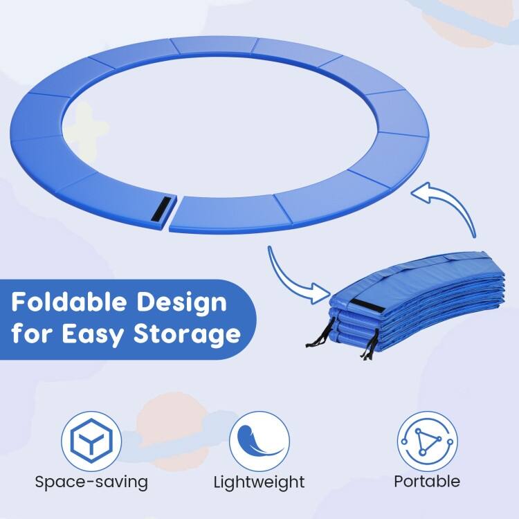 Blue PVC Foam Trampoline Safety Pad with Elastic Straps and Hook Closure