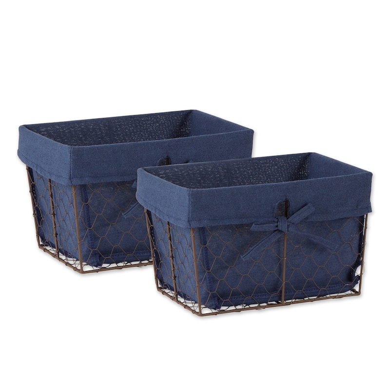 Antique White Chicken Wire Lemon Print Liner Basket (Set of 2) Medium - Rustic French Blue