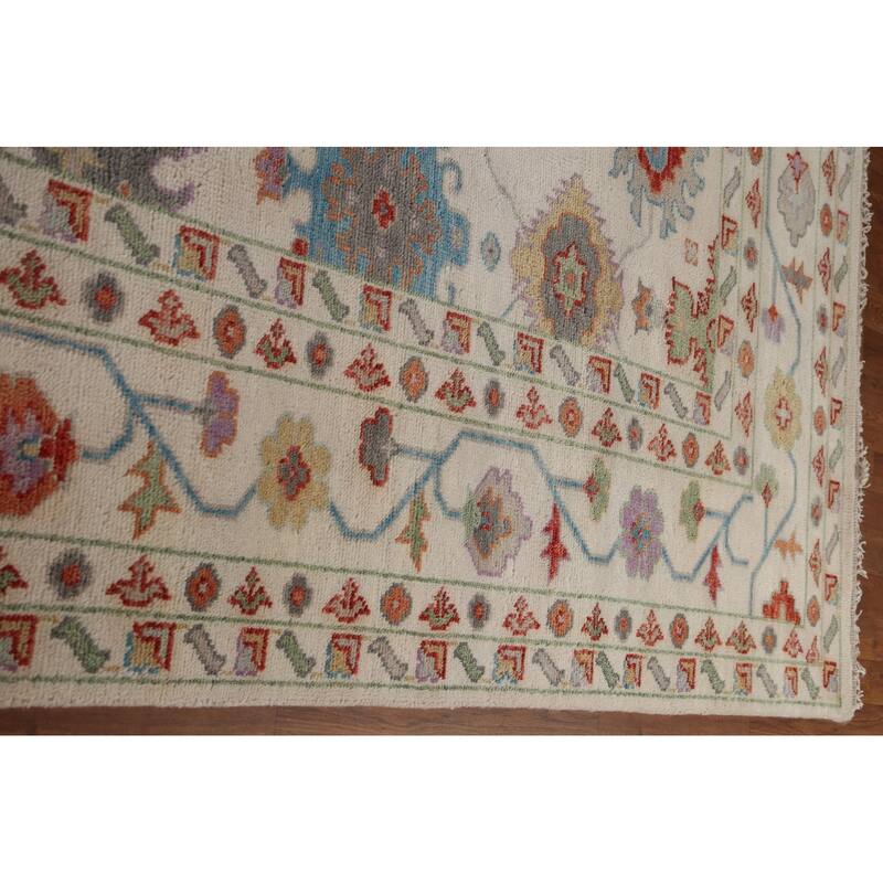 Hand Knotted Oriental 100% Wool Carpet Transitional All-Over Beige & Ivories Oushak Area Rug - 17' 10'' X 9' 1''