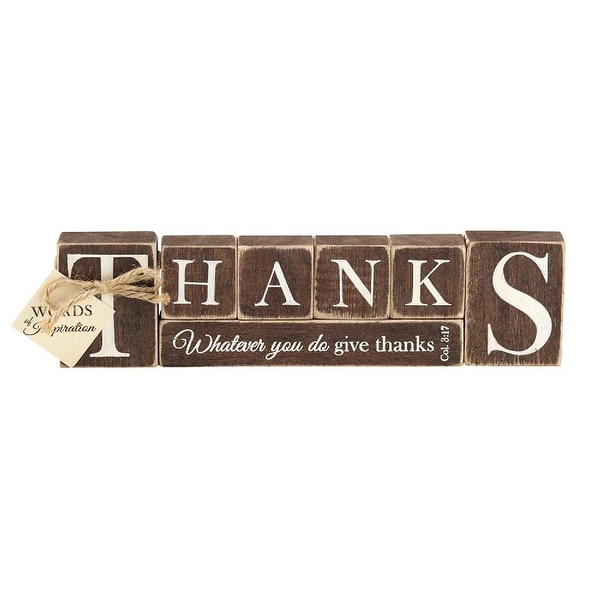 9.75” Brown Rustic ‘Thanks Col 3:17” Religious 7-Piece Tabletop Blocks - N/A