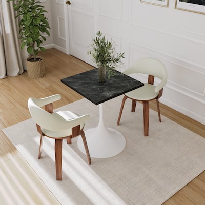 Verve 24 in. Wide Dining Table Square MDF Wood Tabletop in White Stainless Steel Pedestal Base Accent Kitchen Table