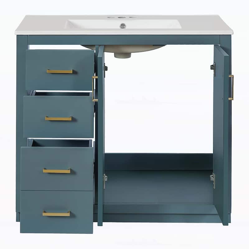 Wood Frame Bathroom Storage Cabinet with Ceramic Sink Combo