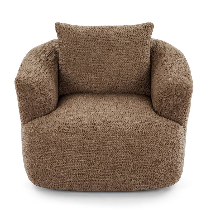 Upholstered Swivel Barrel Sofa Chair with a Throw Pillow for Living Room - Dark Brown