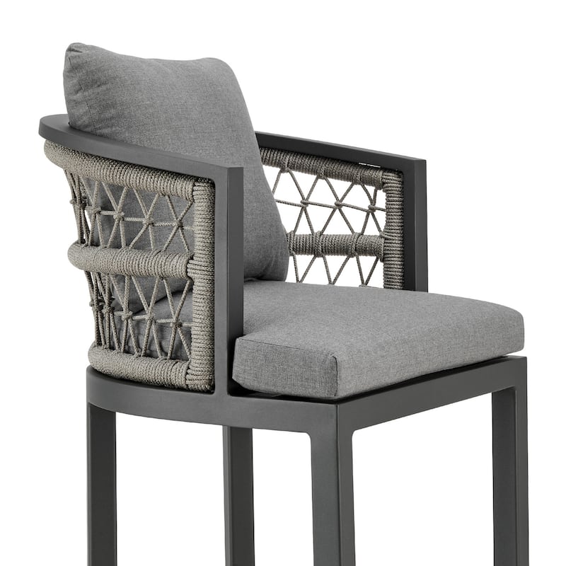 Hosa 30 Inch Outdoor Patio Barstool Chair, Gray Aluminum, Woven Rope