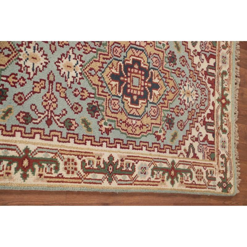 Geometric Heriz Serapi Runner Rug Handmade Blue Wool Carpet - 2'6"x 9'9"