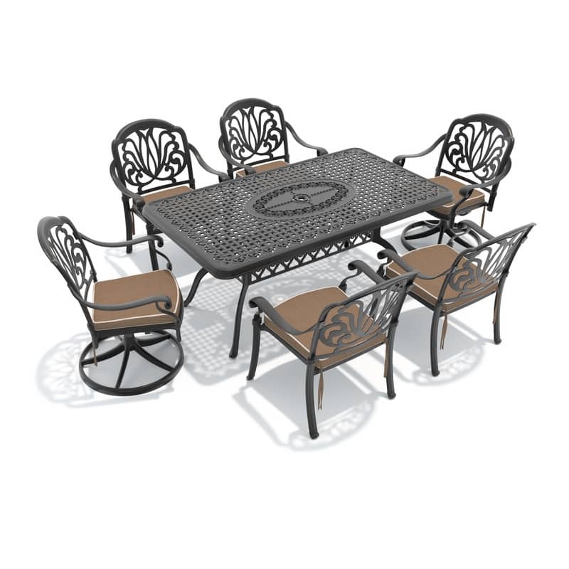 7-Piece Outdoor Dining Set with 1 Table and 6 Chairs, All-Weather Aluminum Outdoor Patio Sets