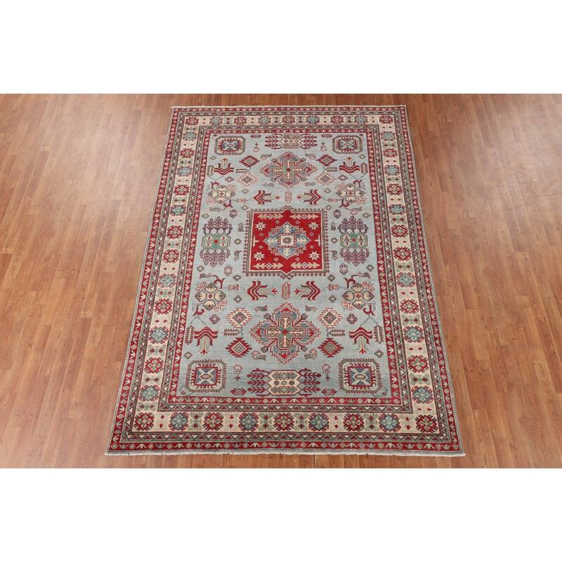 Geometric Kazak Oriental Area Rug Hand-Knotted Wool Carpet - 6'7" x 9'5"