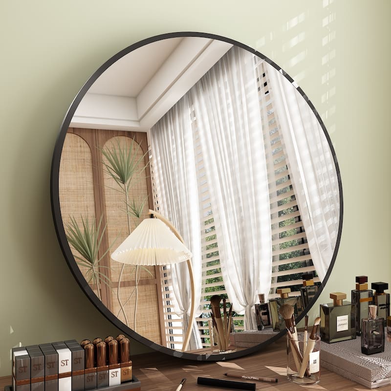 KIOTEE Full Length Round Aluminum Alloy Framed French Cleat Mounted Wall Decor Bathroom Vanity Mirror with 5-Year Warranty - 18x18 - Black