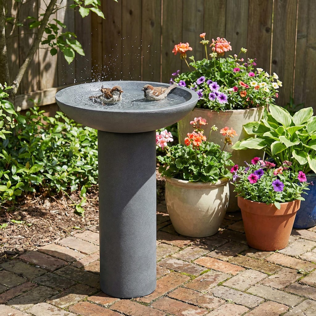 Christopher Knight Home - Classic Outdoor 25.98"H Garden Decorative Garden Birdbath with Column Pedestal Base & Wide Basin