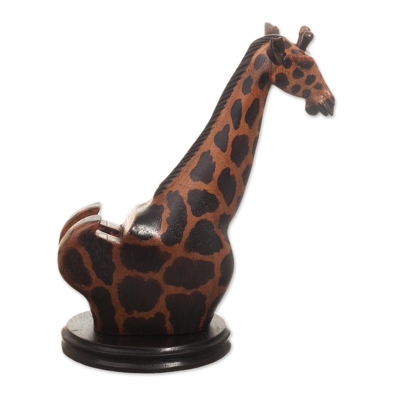 Novica Handmade Elegant Giraffe Wood Cellphone Holder