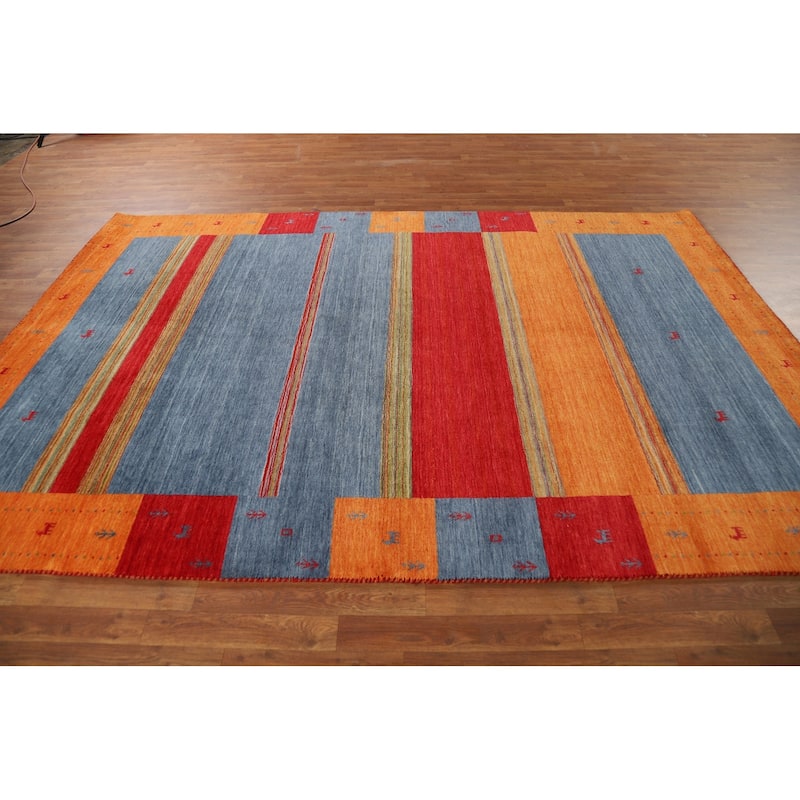 Striped Gabbeh Indian Rug Hand-Knotted Wool Carpet - 6'7"x 9'9"