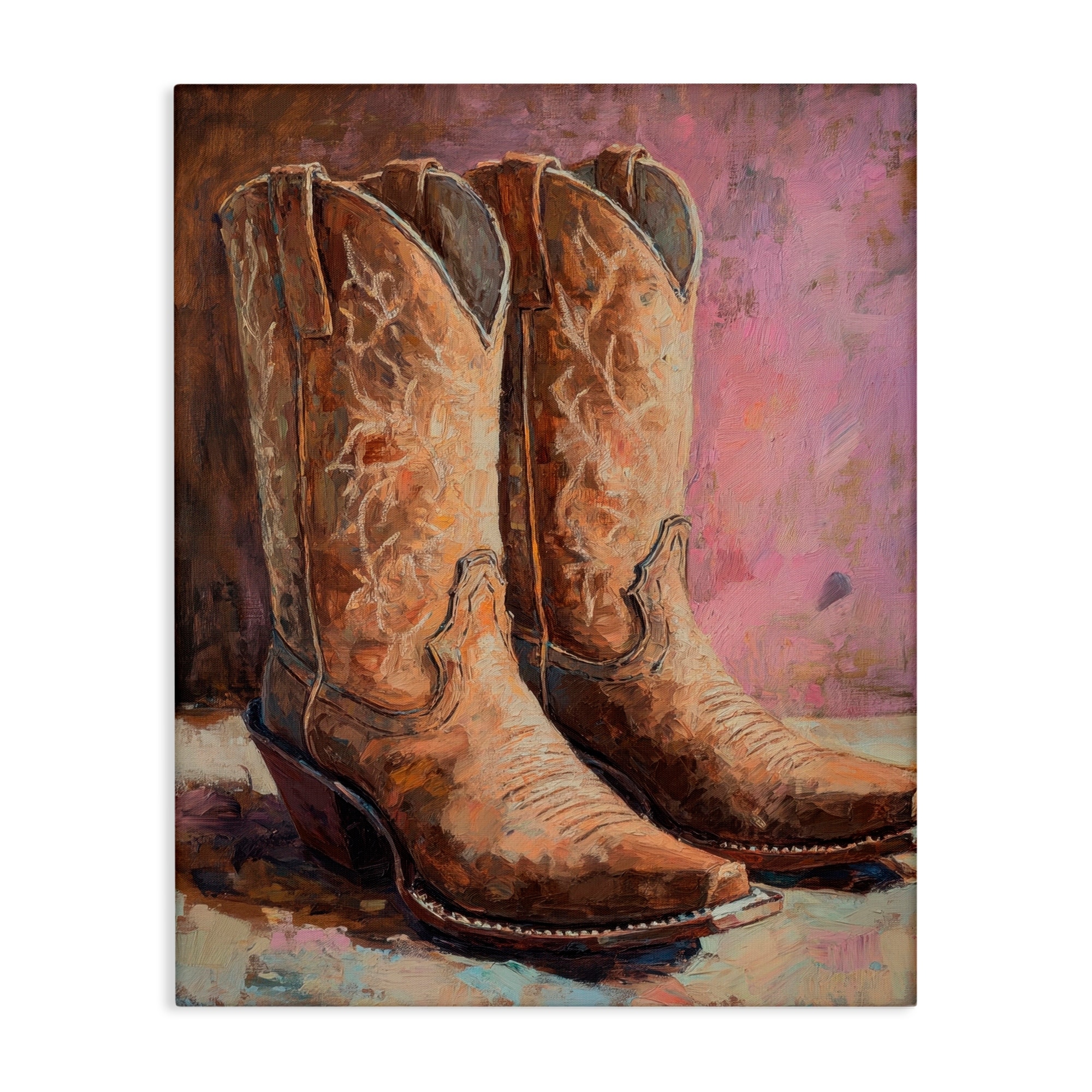 Stupell Distressed Brown Cowboy Boots Canvas Wall Art Design by Petal Prints Design