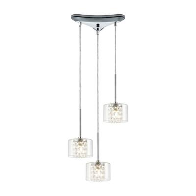 Elizabeth Croft - Three Light Triangular Mini Pendant Polished Chrome Finish with Clear Glass with