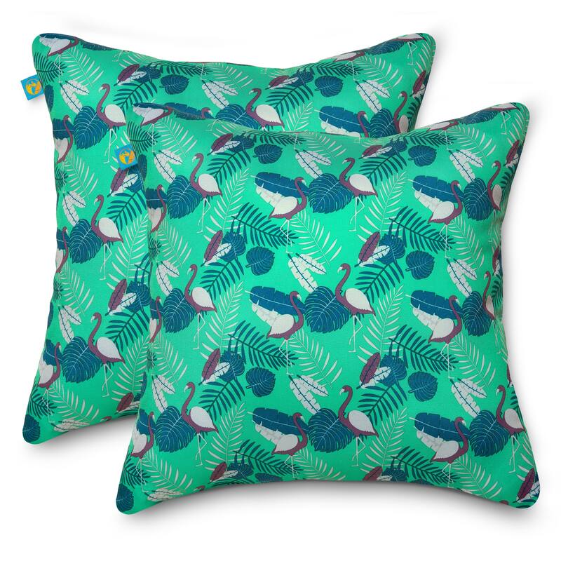 Duck Covers Water-Resistant Accent Pillows, 18 x 18 Inch, 2 Pack - Mojito Flamingo