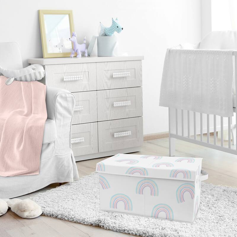 Sweet Jojo Designs Pastel Rainbow Collection Girl Kids Fabric Toy Bin Storage - Blush Pink, Purple, Teal, Blue and White