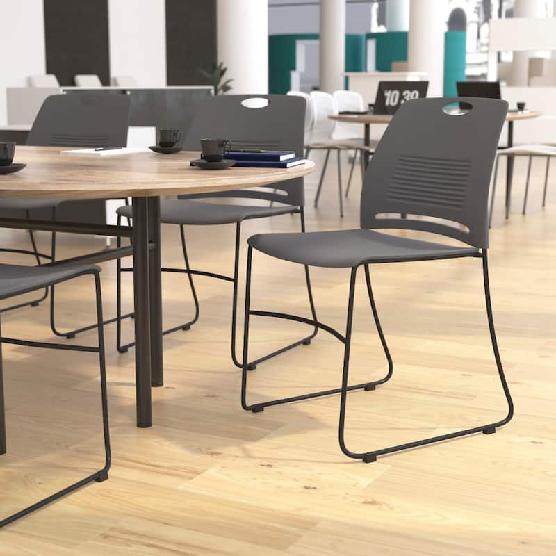 Commercial 660 LB. Capacity Plastic Steel Sled Base Stack Chairs - 5 Pack - Gray