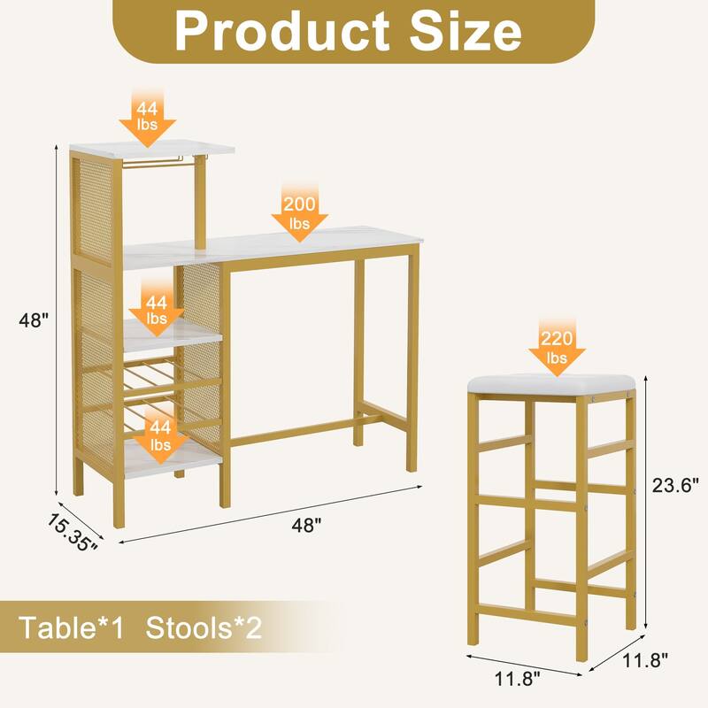 Javlergo 3-Piece Bar Table Set with 2 PU Leather Wine Rack Wine Glass Holder Compact Design for Small Spaces