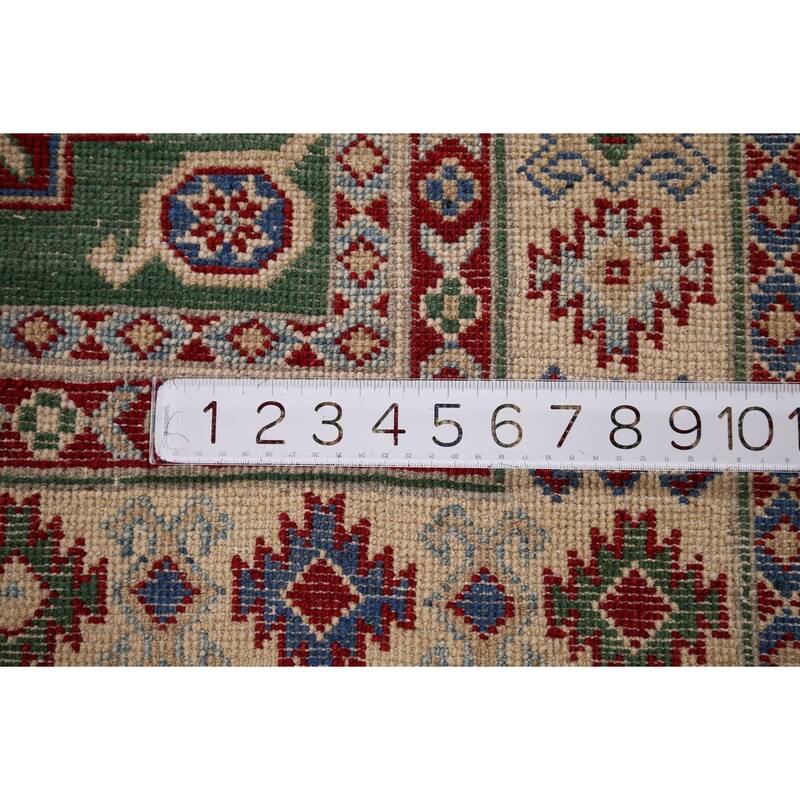 Kazak Oriental Accent Rug Handmade Green Wool Carpet - 3'3" x 4'8"