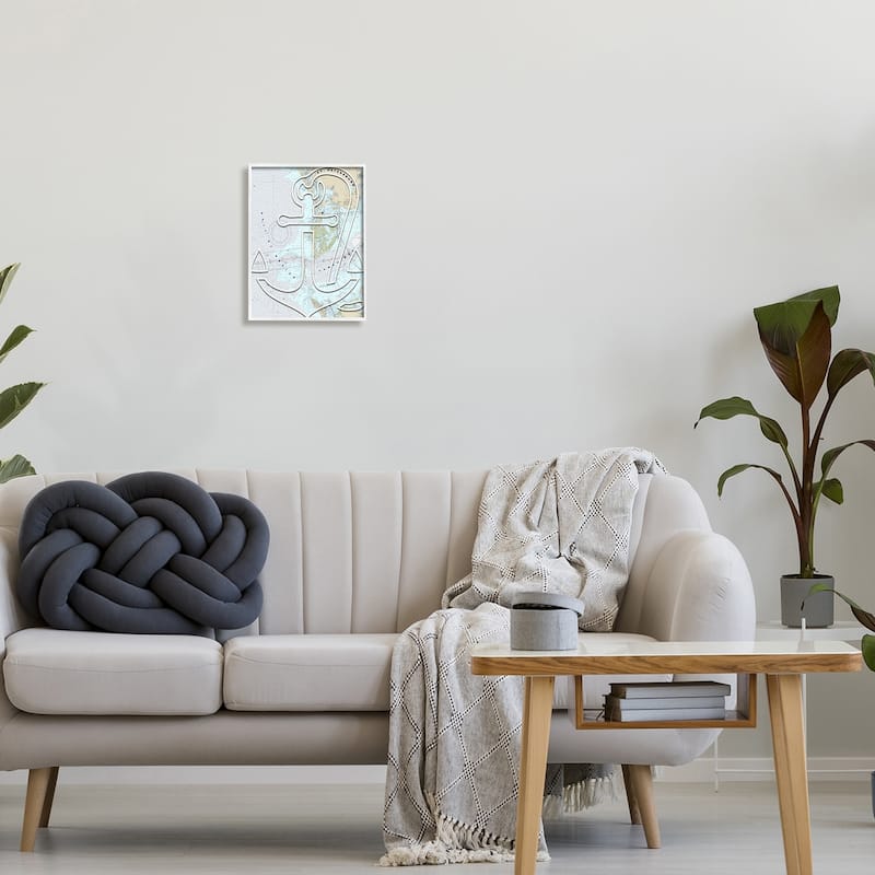 Stupell Detailed Map Tampa Bay Florida Anchor Symbol Framed Wall Art - Grey