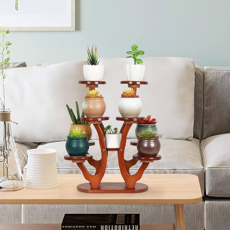 9 Tiers Small Windowsill Plant Shelf Indoor,Bamboo Succulent Plant Stand - 11.8 x 6.7 x 17.9 inches