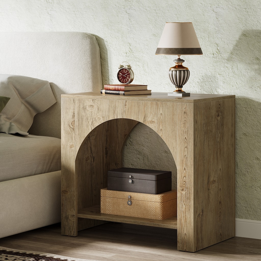 Nightstand 2 Tiers Side Table with Storage Shelf Farmhouse Bedside Table for Bedroom