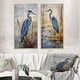 preview thumbnail 11 of 11, Designart "Blue Heron By The Watersite Watercolor I" Animals Framed Wall Art Set Of 2 Canvas Set For Living Room Decor 32 in. wide x 32 in. high - Brown